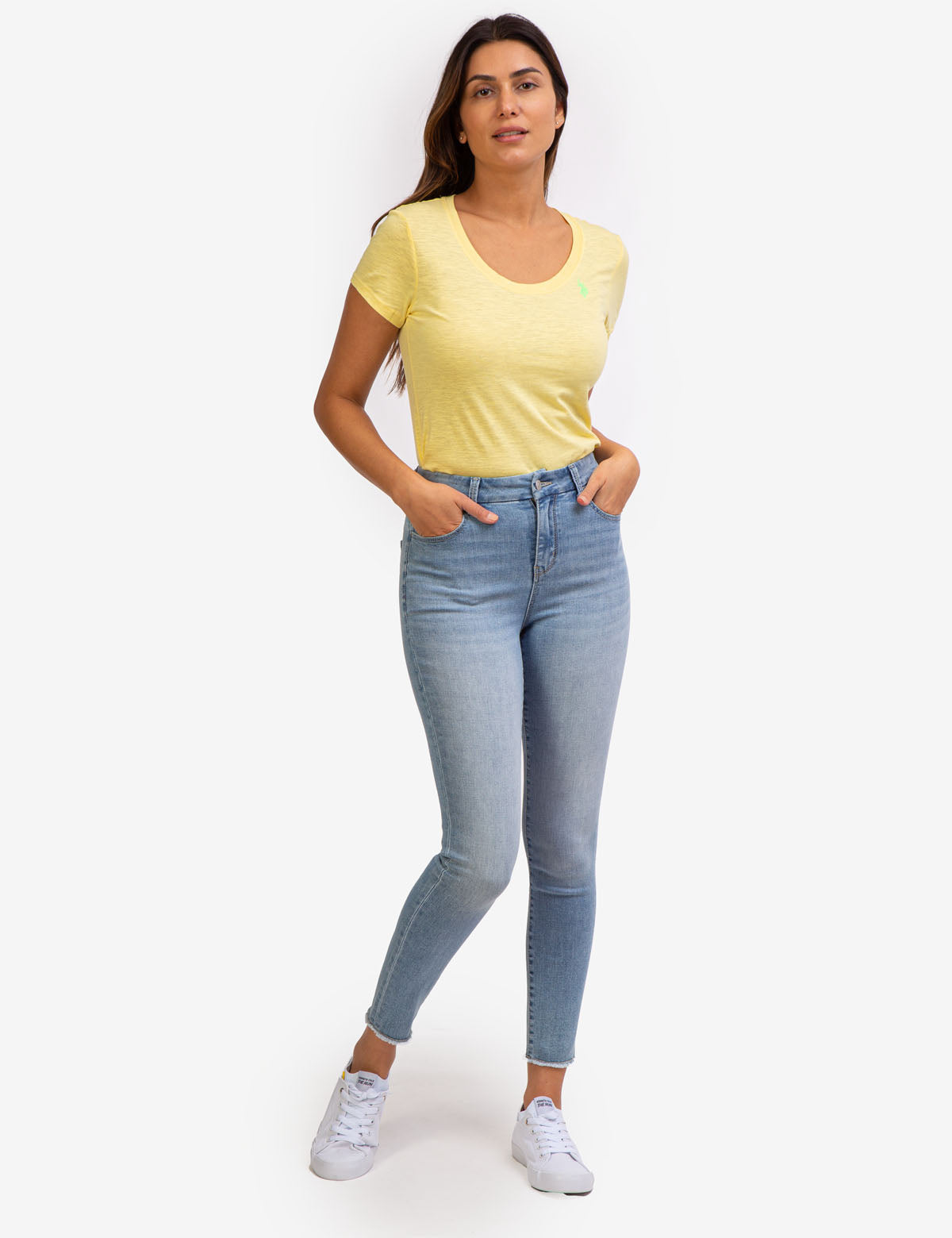Curvy High Rise Jeggings with Distressed Knees & Pockets