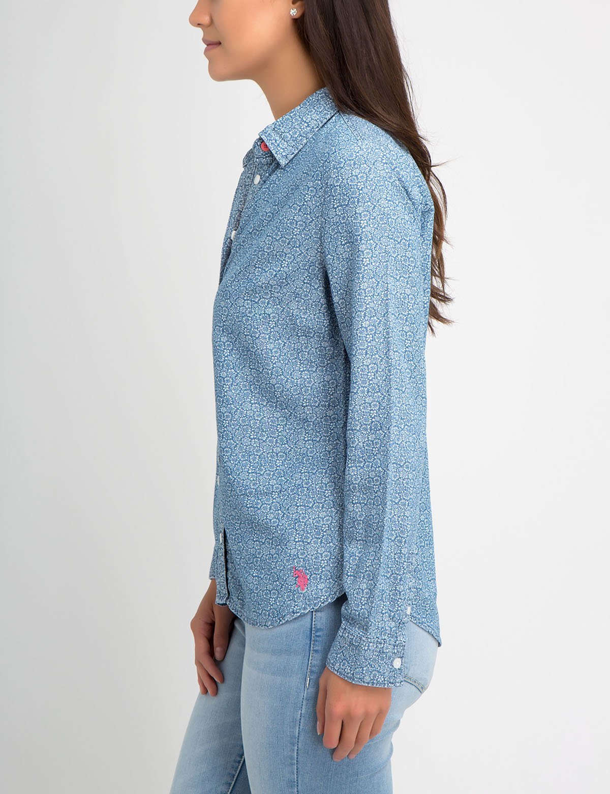 Daisy Print Chambray Shirt - Lightweight Cotton Tencel Blouse