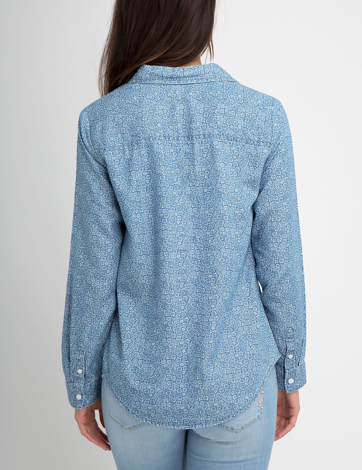 Daisy Print Chambray Shirt - Lightweight Cotton Tencel Blouse