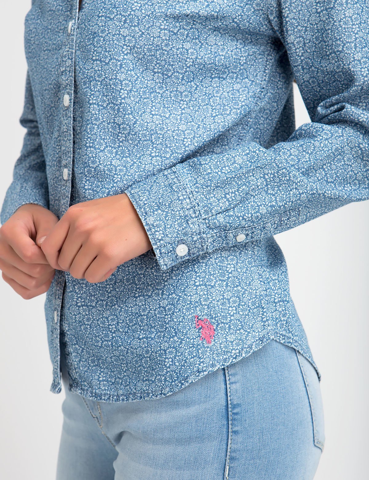 Daisy Print Chambray Shirt - Lightweight Cotton Tencel Blouse