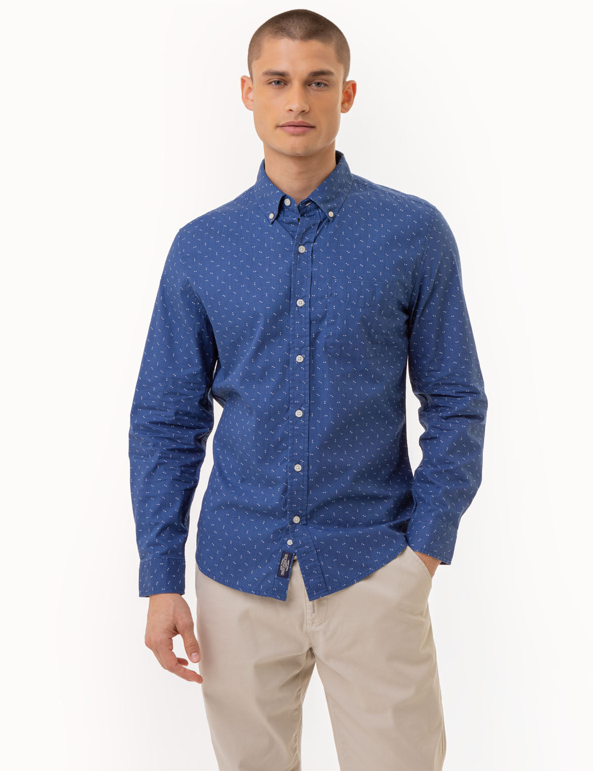 Men's Slim Fit Dart Print Long Sleeve Poplin Shirt - 100% Cotton