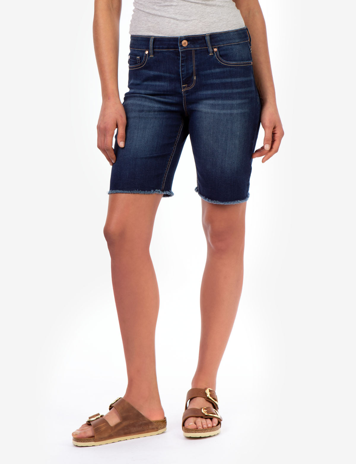 Women's Denim Bermuda Shorts with Button & Zipper Closure