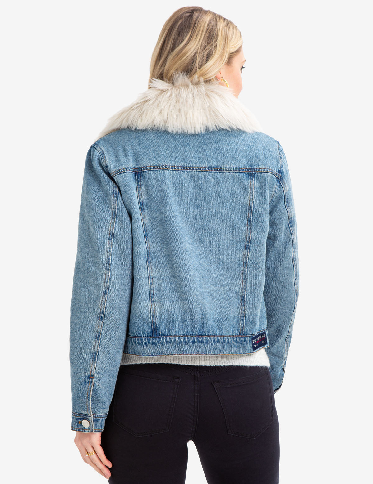 Women's Light Wash Denim Jacket with Detachable Faux Fur Collar
