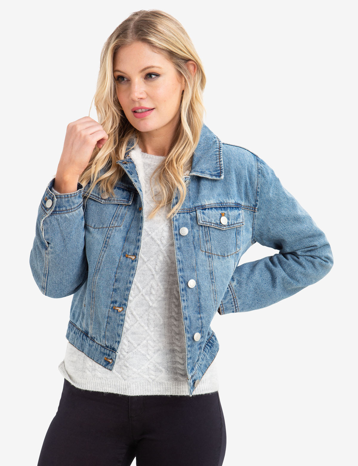 Women's Light Wash Denim Jacket with Detachable Faux Fur Collar