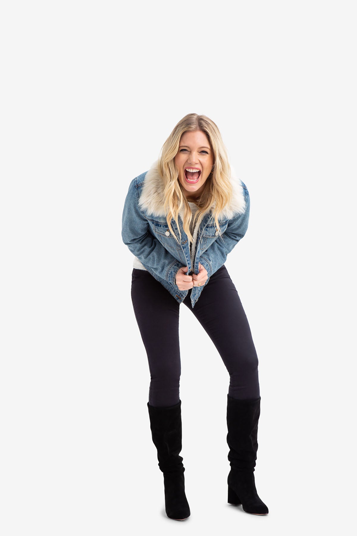 Women's Light Wash Denim Jacket with Detachable Faux Fur Collar