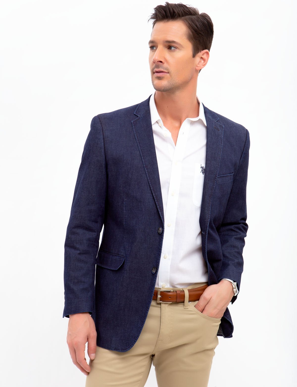 Men's Slim Fit Denim Blazer Jacket with Stretch