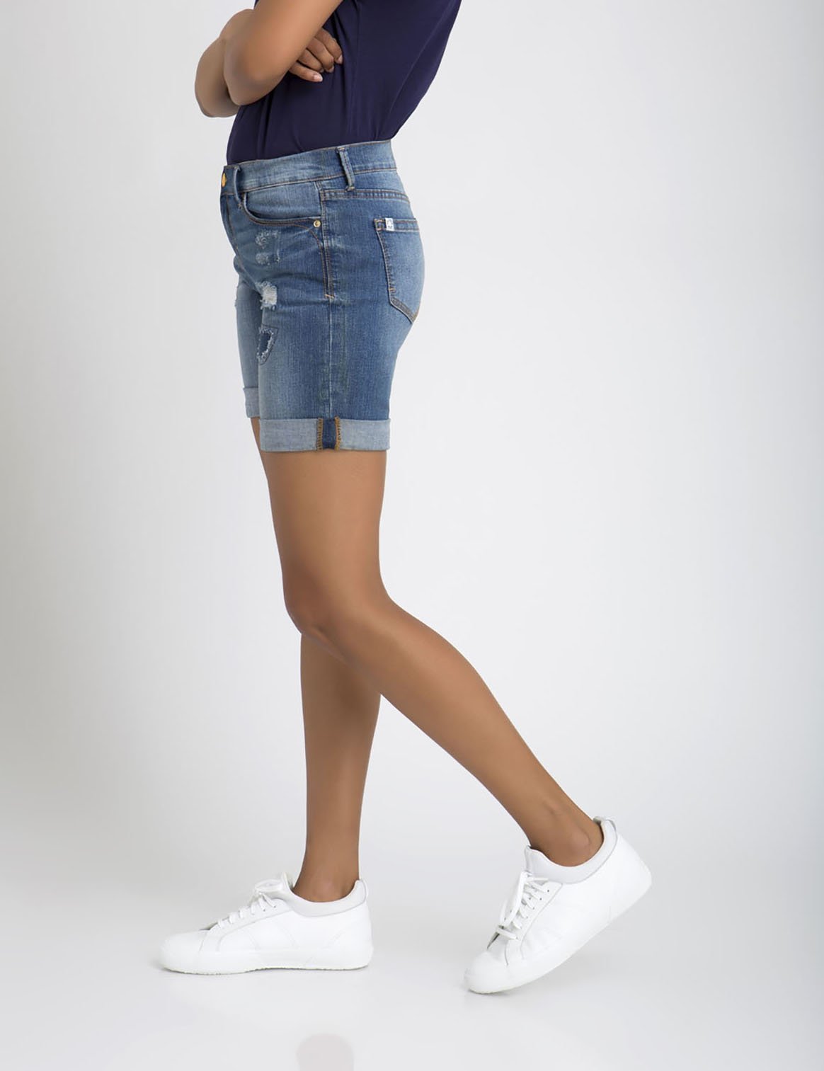 Distressed Denim Shorts for Women - Ripped & Cuffed Style