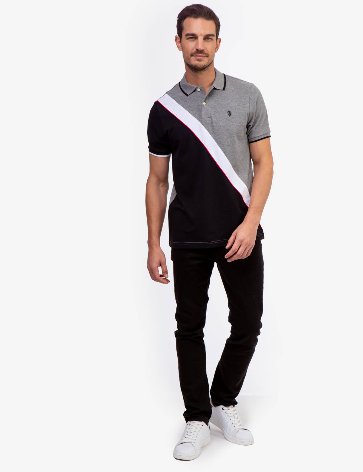 USPA Colorblock Pique Polo Shirt - Diagonal Design, Embroidered Logo