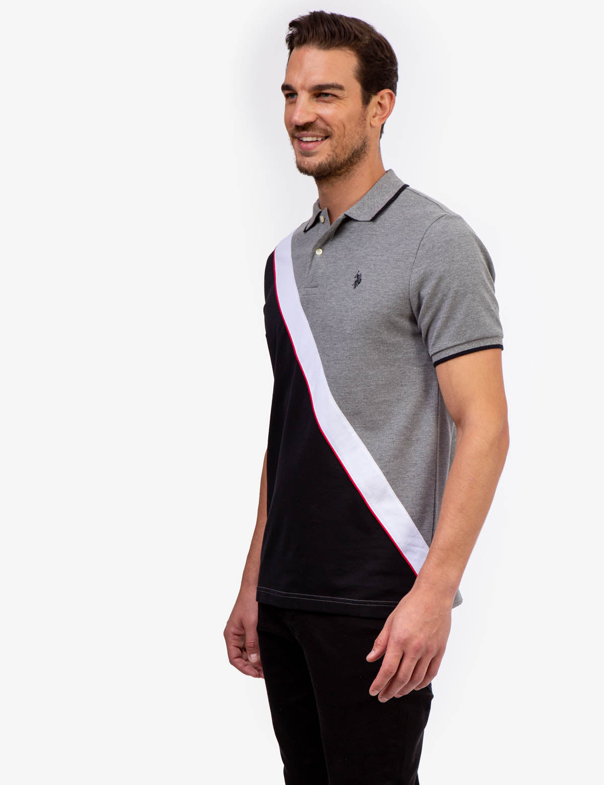 USPA Colorblock Pique Polo Shirt - Diagonal Design, Embroidered Logo