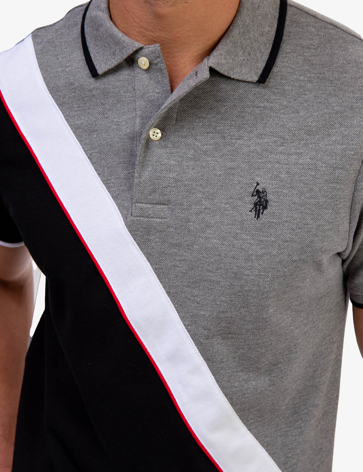 USPA Colorblock Pique Polo Shirt - Diagonal Design, Embroidered Logo
