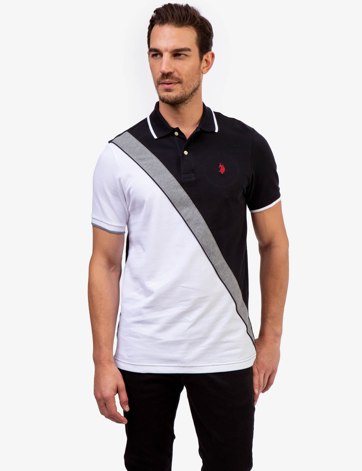 USPA Colorblock Pique Polo Shirt - Diagonal Design, Embroidered Logo