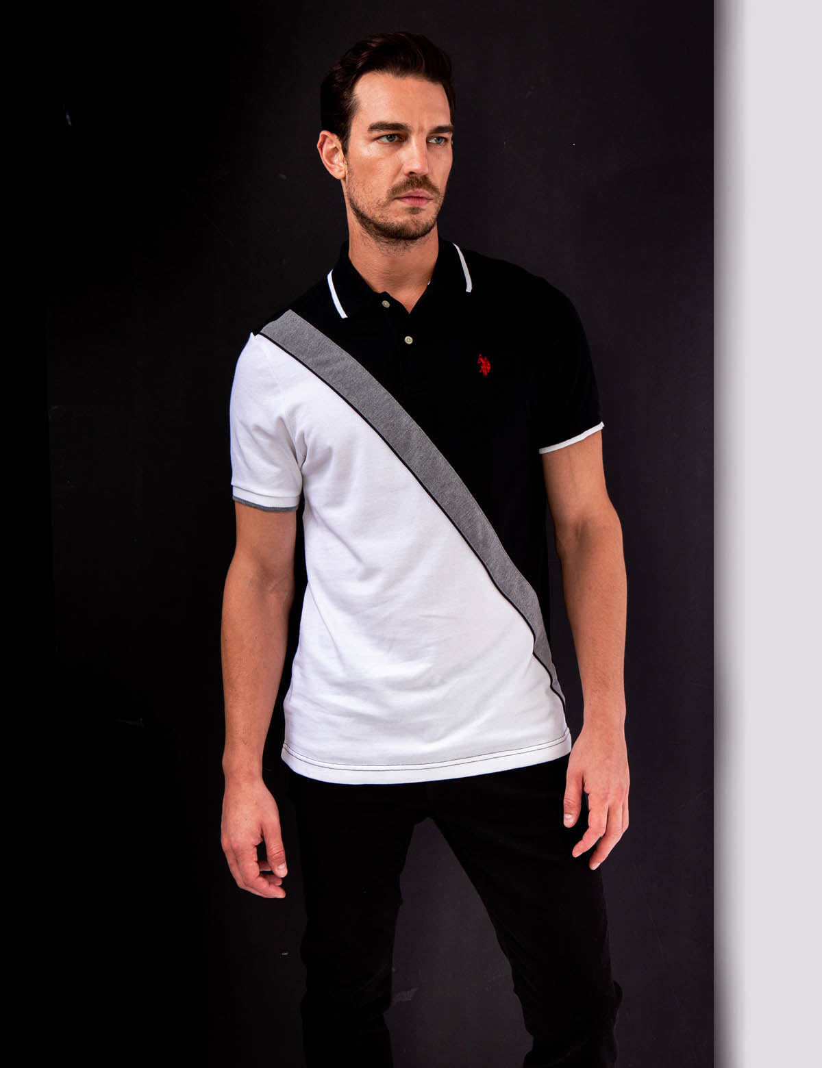 USPA Colorblock Pique Polo Shirt - Diagonal Design, Embroidered Logo