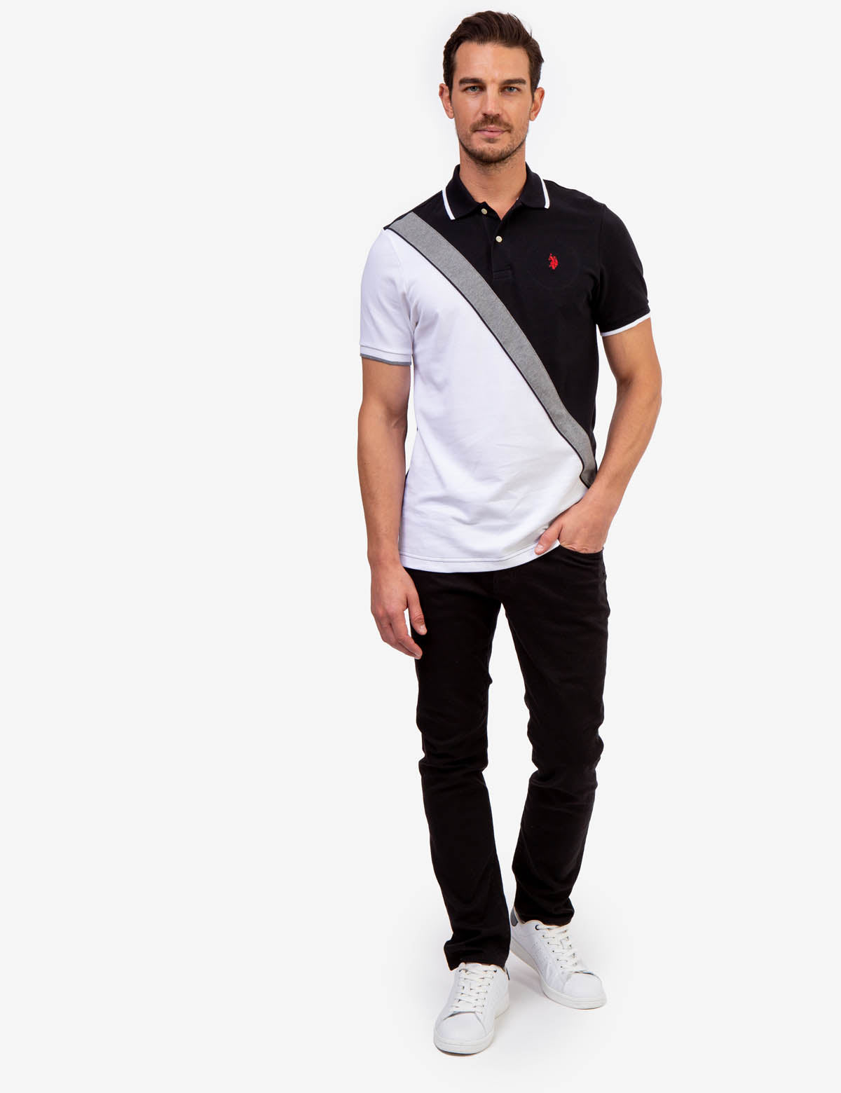 USPA Colorblock Pique Polo Shirt - Diagonal Design, Embroidered Logo