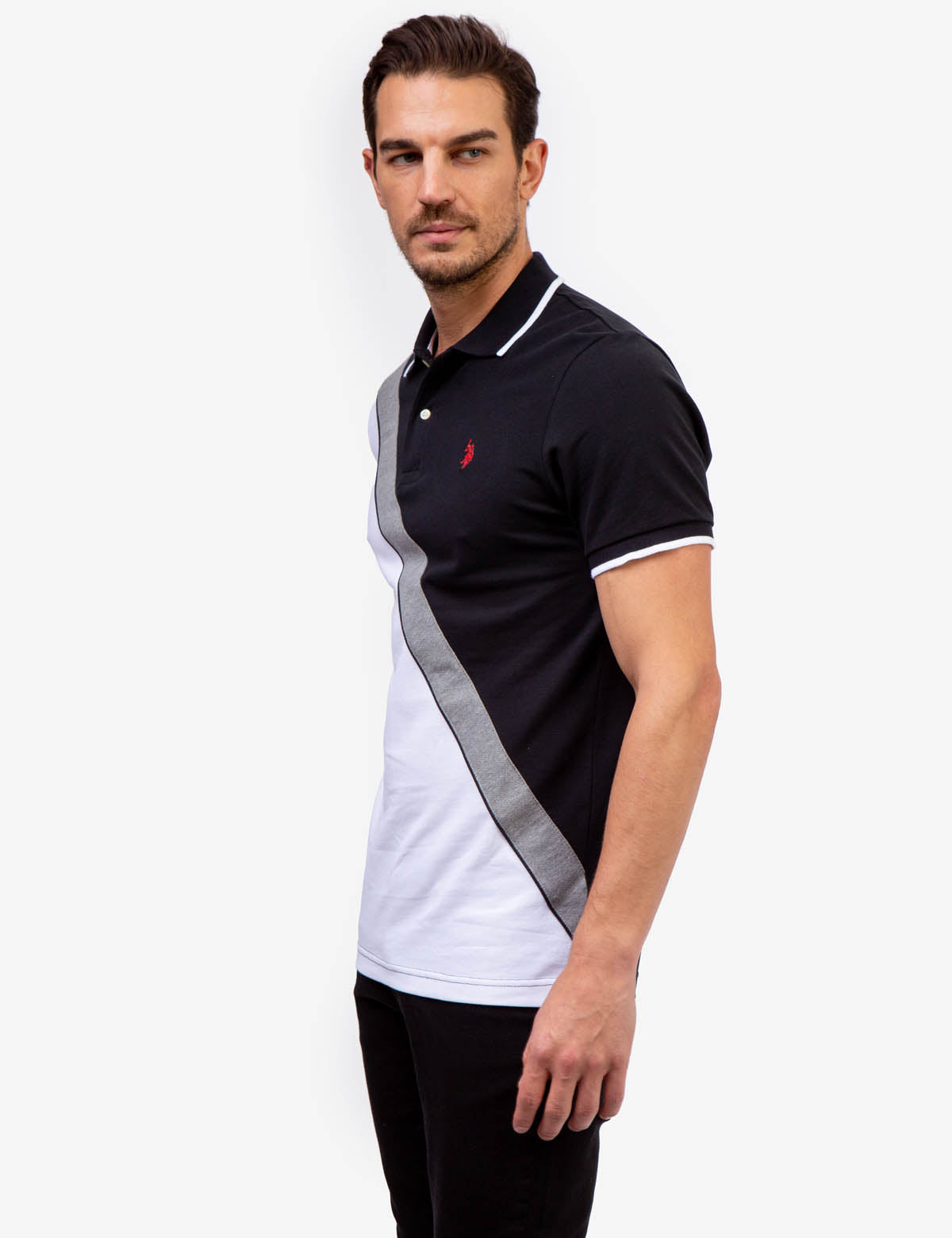 USPA Colorblock Pique Polo Shirt - Diagonal Design, Embroidered Logo