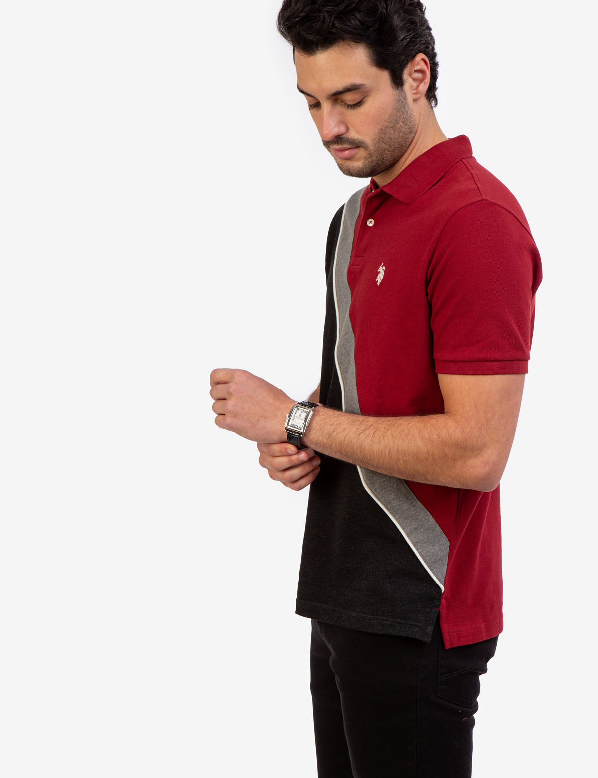 Men's Diagonal Colorblock Polo Shirt - Short Sleeve Button Placket