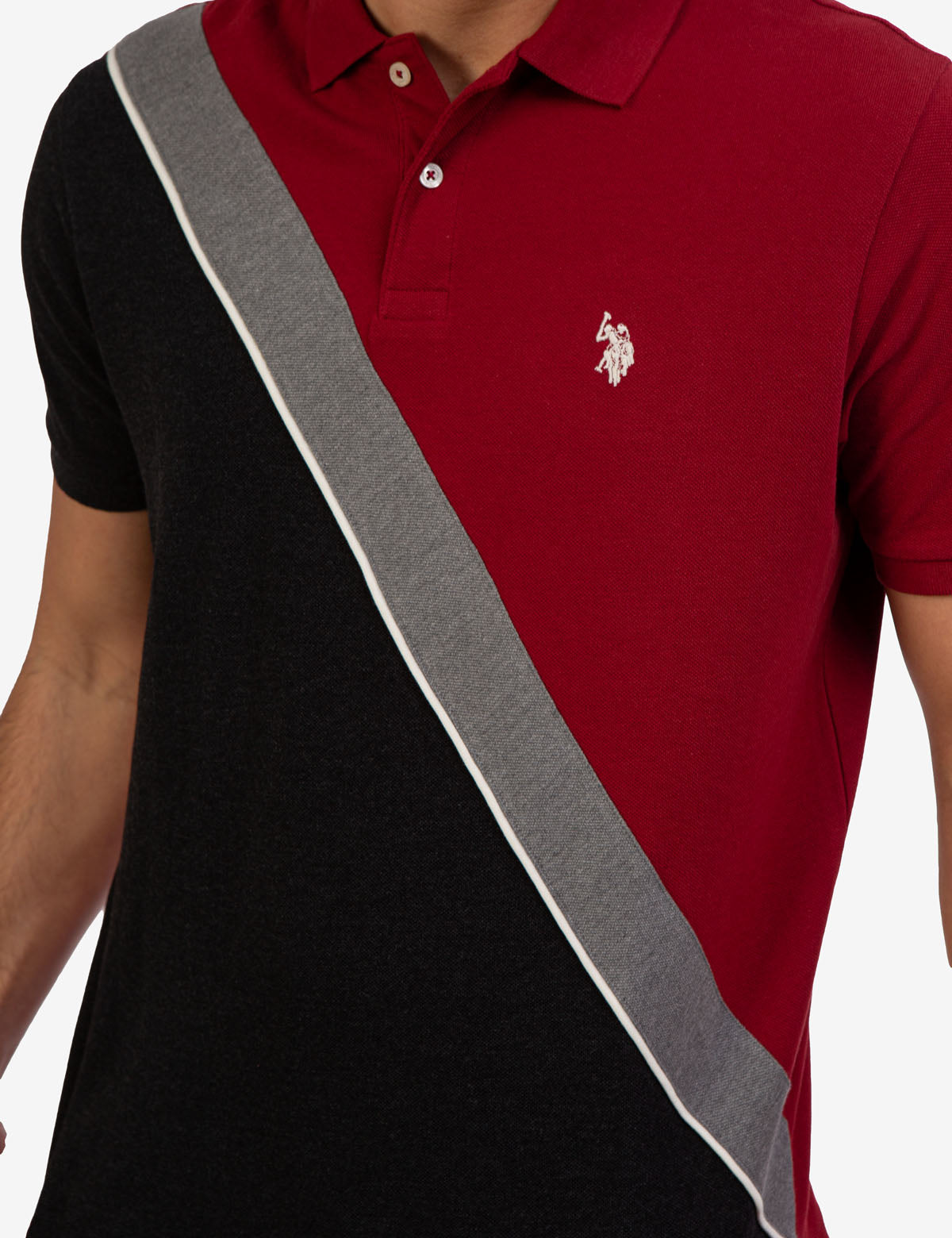 Men's Diagonal Colorblock Polo Shirt - Short Sleeve Button Placket