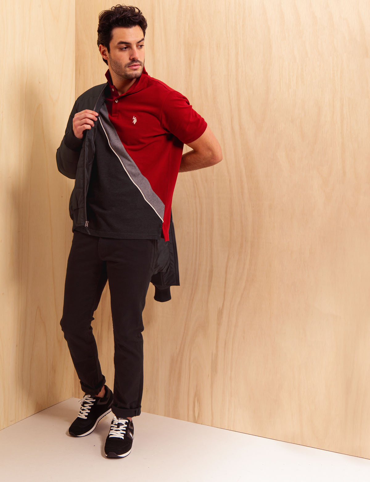 Men's Diagonal Colorblock Polo Shirt - Short Sleeve Button Placket