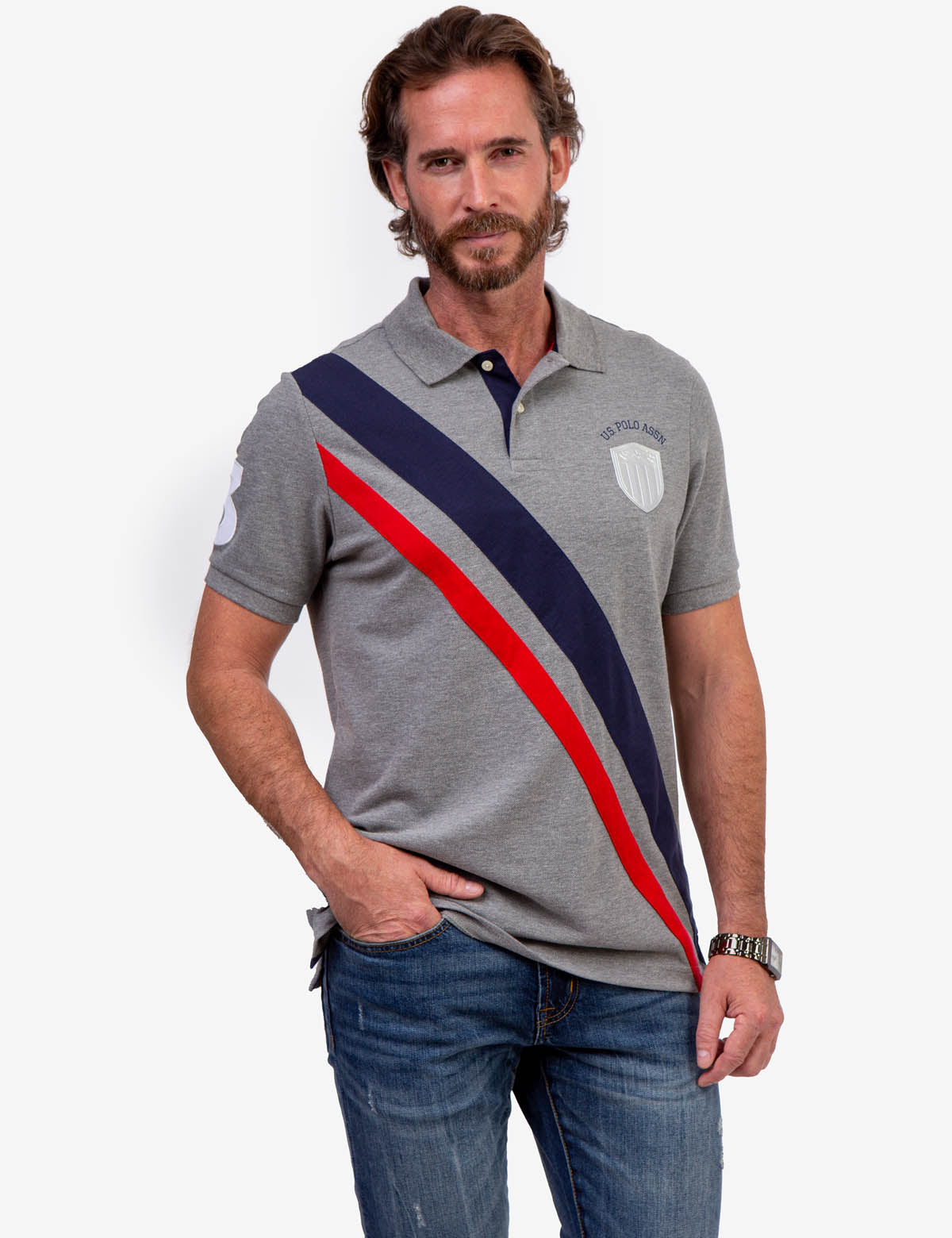 U.S. Polo Assn Diagonal Stripe Pique Polo Shirt