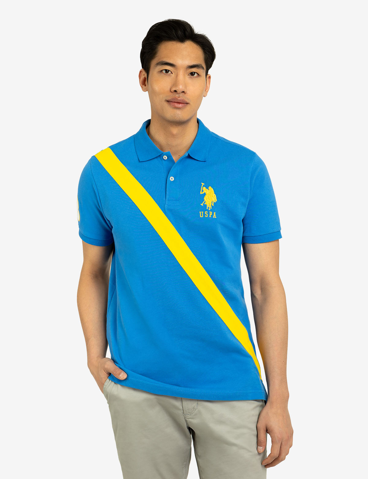 Men's Diagonal Stripe Polo Shirt - Cotton Piqué with Embroidered Logo