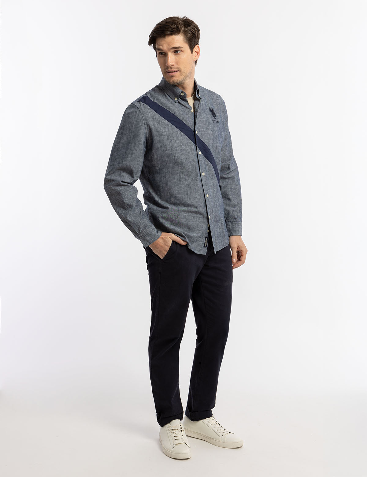 Diagonal Solid Canvas Long Sleeve Shirt – Casual Wear for Men
