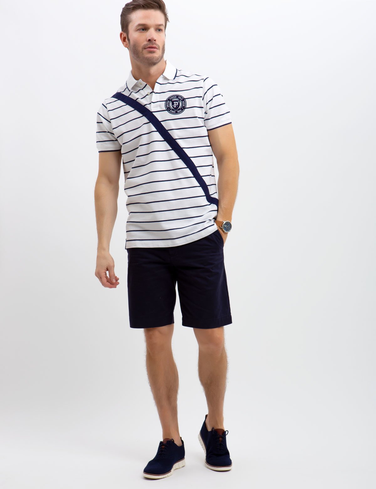 Men's Diagonal Striped Polo Shirt - Color Block Design