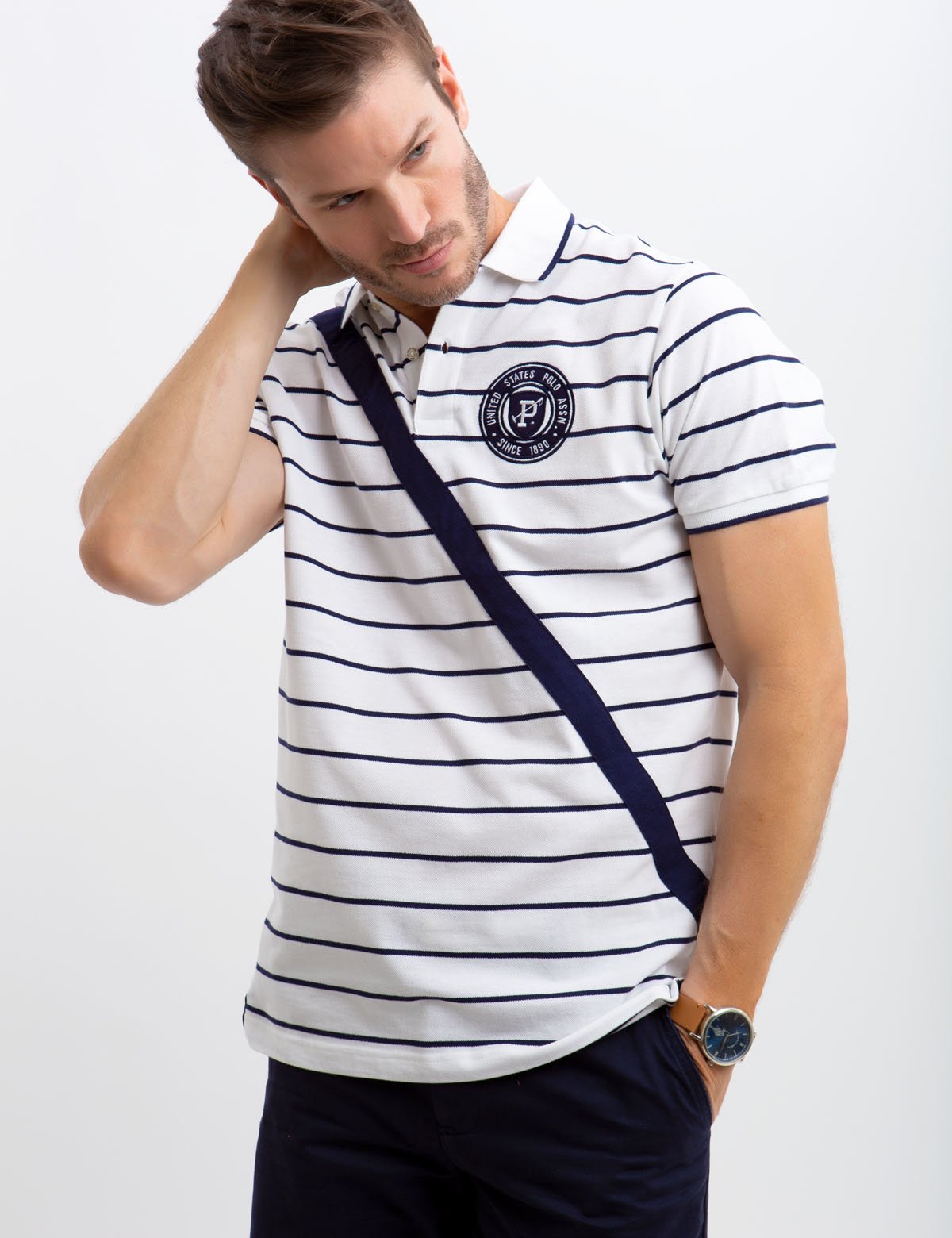 Men's Diagonal Striped Polo Shirt - Color Block Design