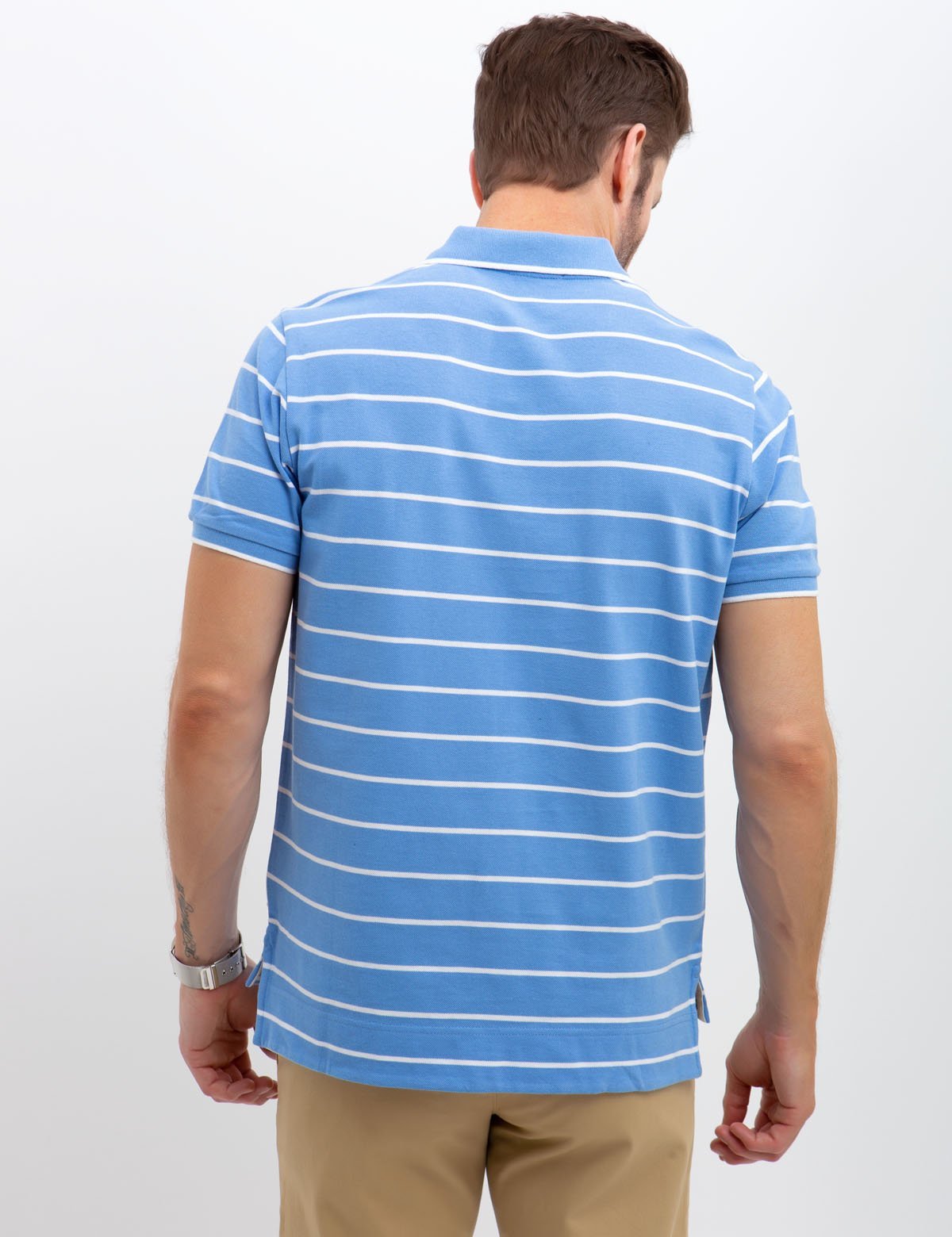 Men's Diagonal Striped Polo Shirt - Color Block Design