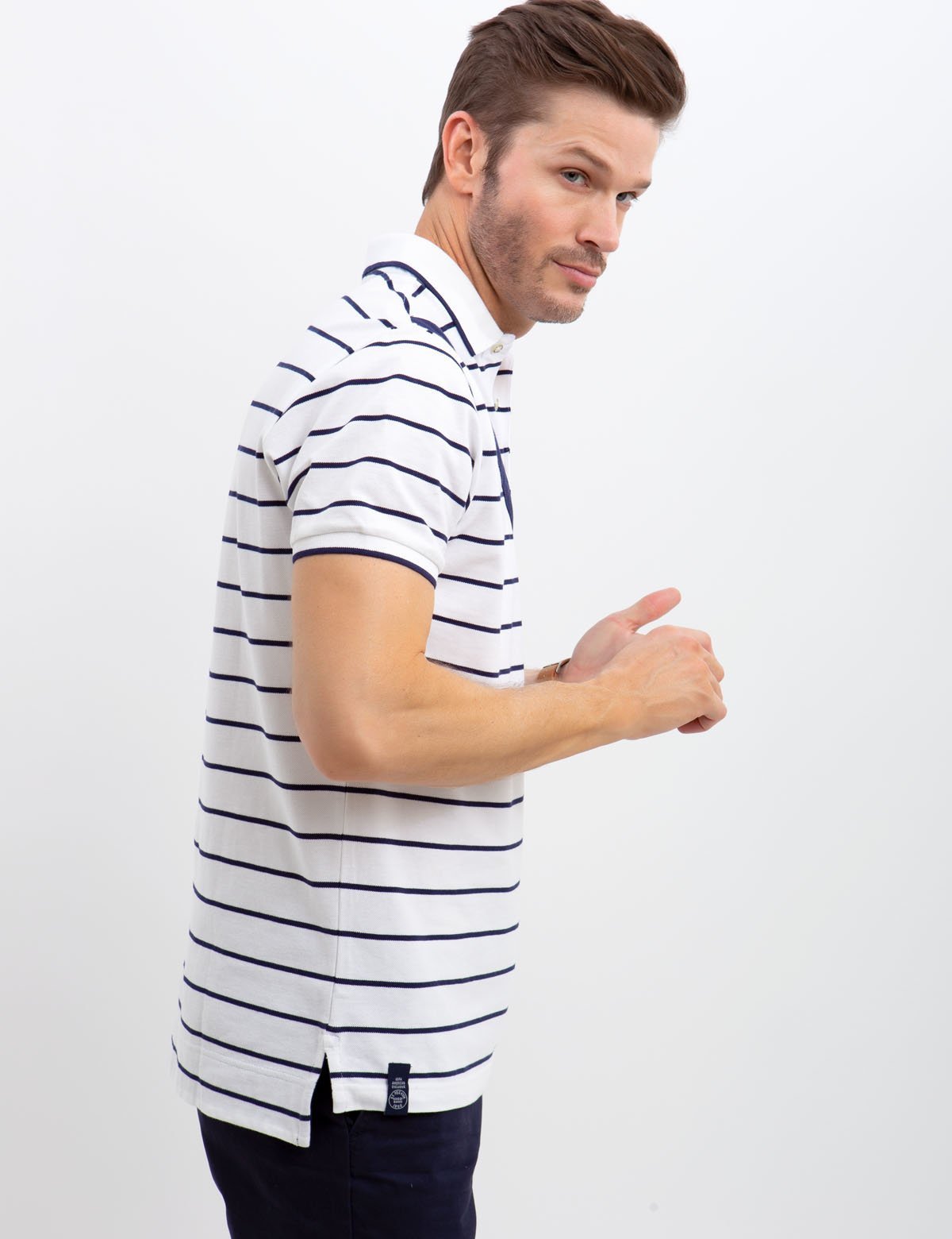 Men's Diagonal Striped Polo Shirt - Color Block Design