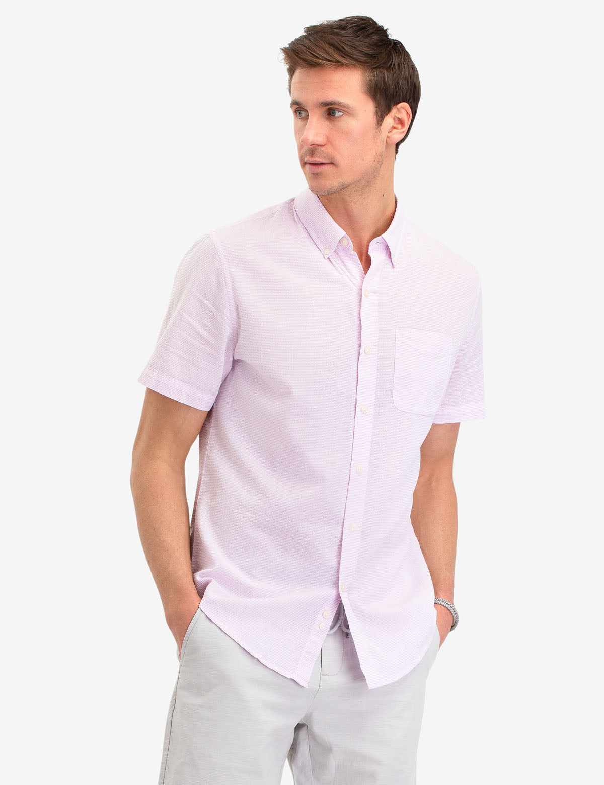 Diamond Print Casual Short Sleeve Shirt for Men