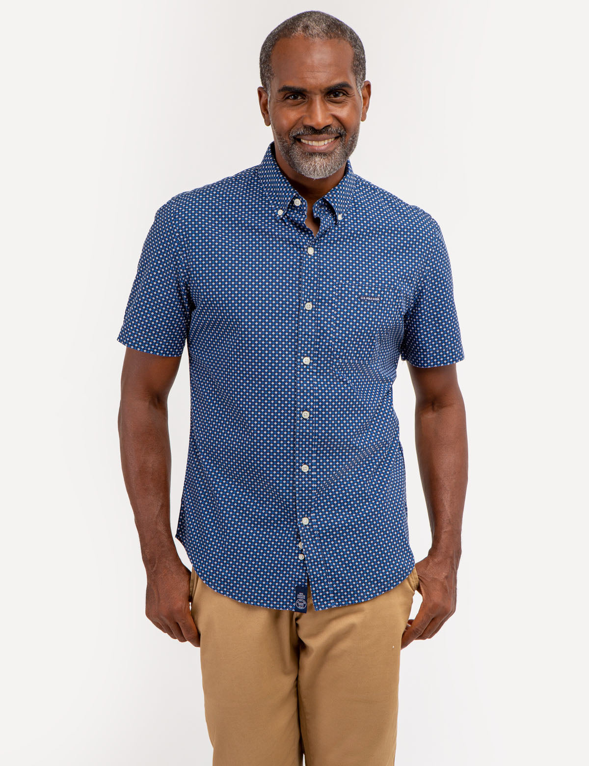 Men's Slim Fit Diamond Print Short Sleeve Cotton Shirt