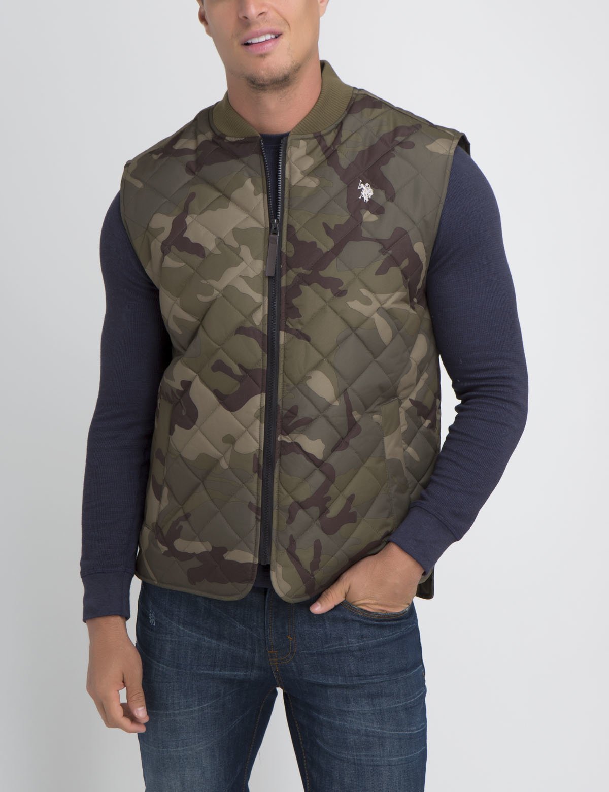 Diamond Quilted Bomber Vest with Zipper & Pockets