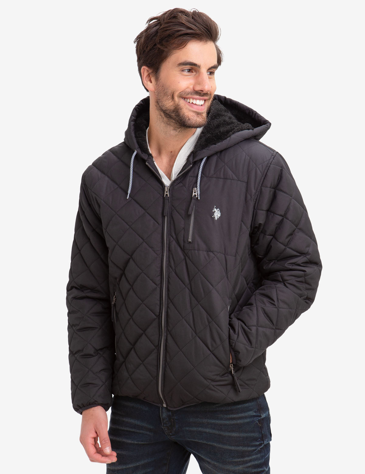 Fleece Lined Diamond Quilted Hooded Winter Coat