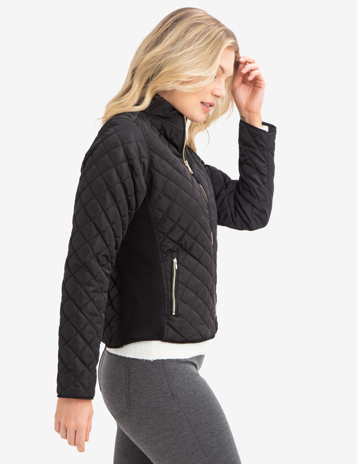 Diamond Quilted Knit Jacket with Embroidered Logo