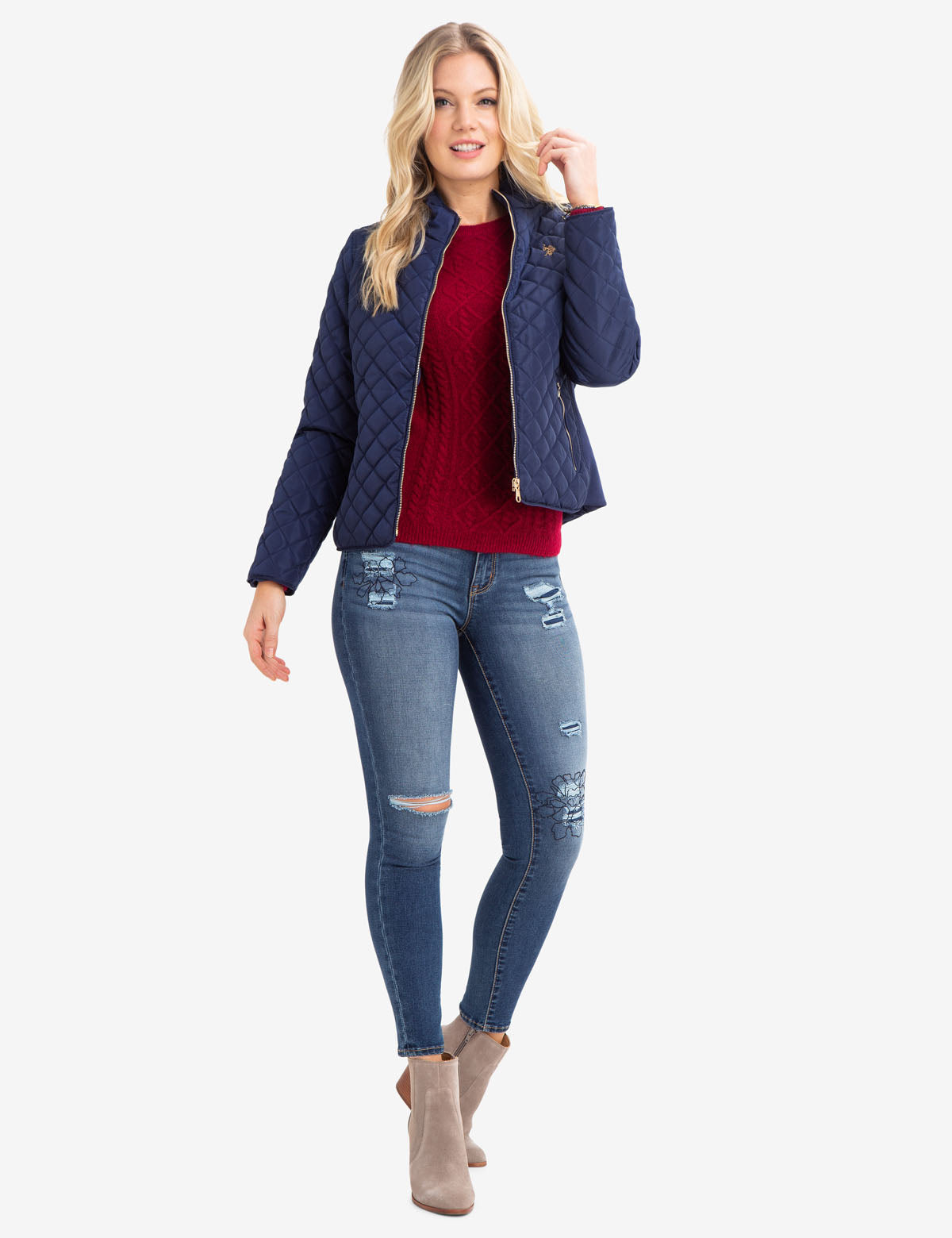 Diamond Quilted Knit Jacket with Embroidered Logo