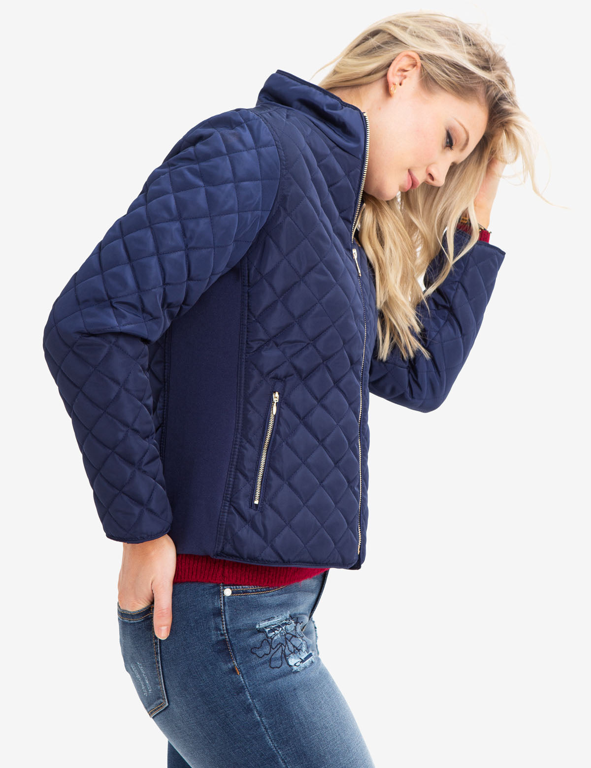 Diamond Quilted Knit Jacket with Embroidered Logo