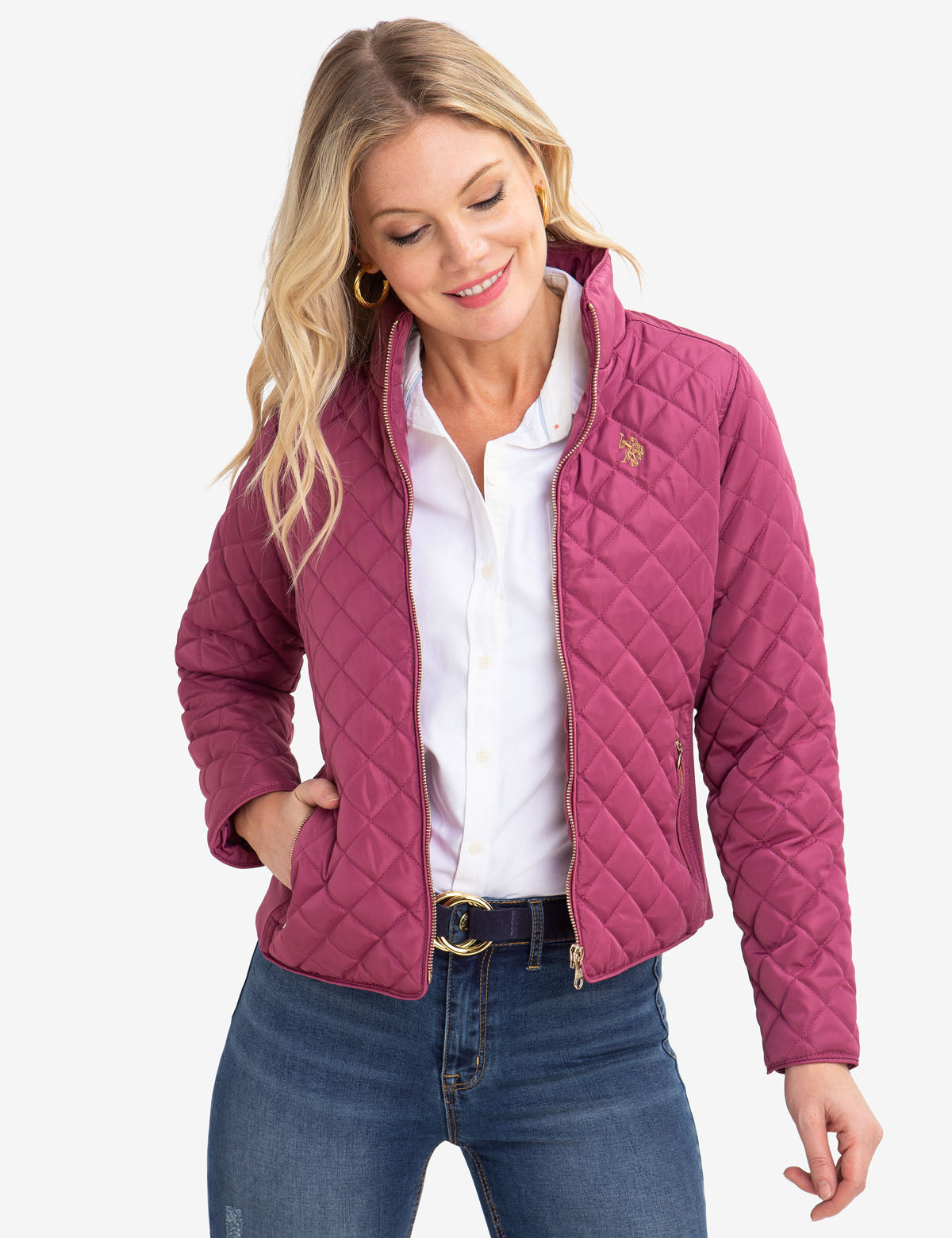 Diamond Quilted Knit Jacket with Embroidered Logo