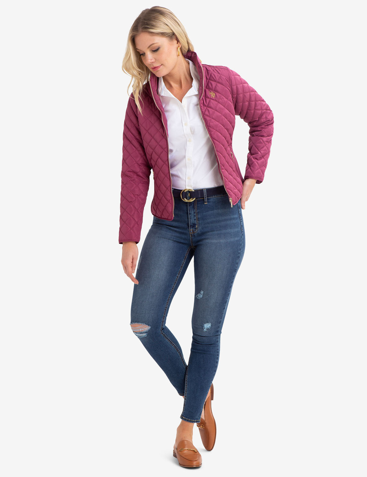 Diamond Quilted Knit Jacket with Embroidered Logo