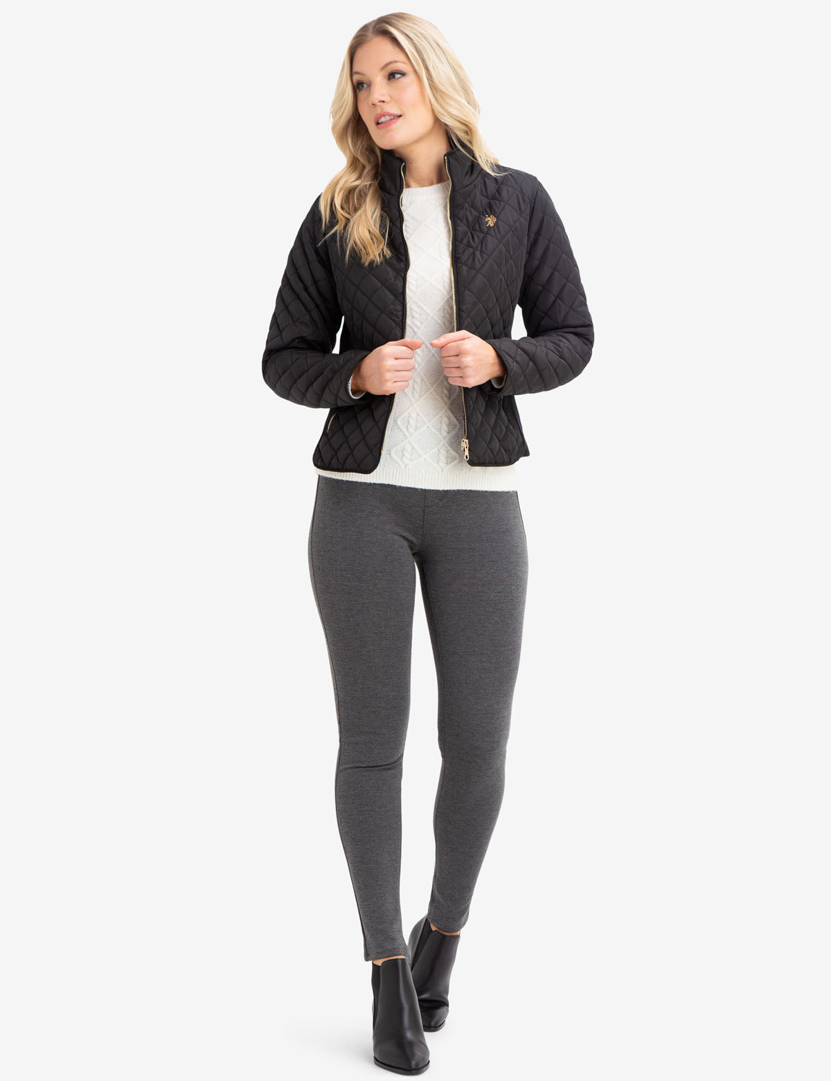 Diamond Quilted Knit Jacket with Embroidered Logo
