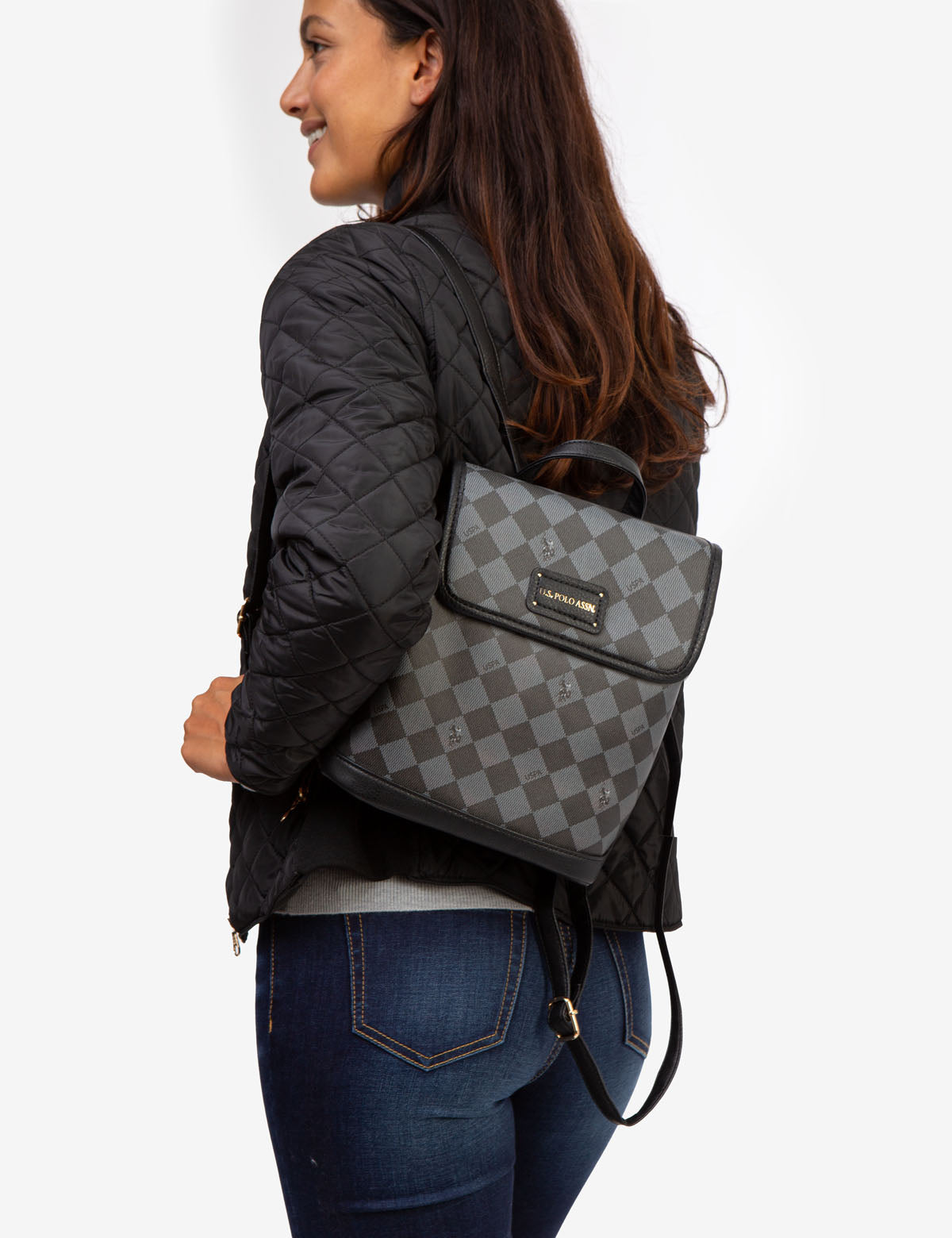 USPA Diamond Signature PU Backpack – Two-Tone Design with Interior Pockets