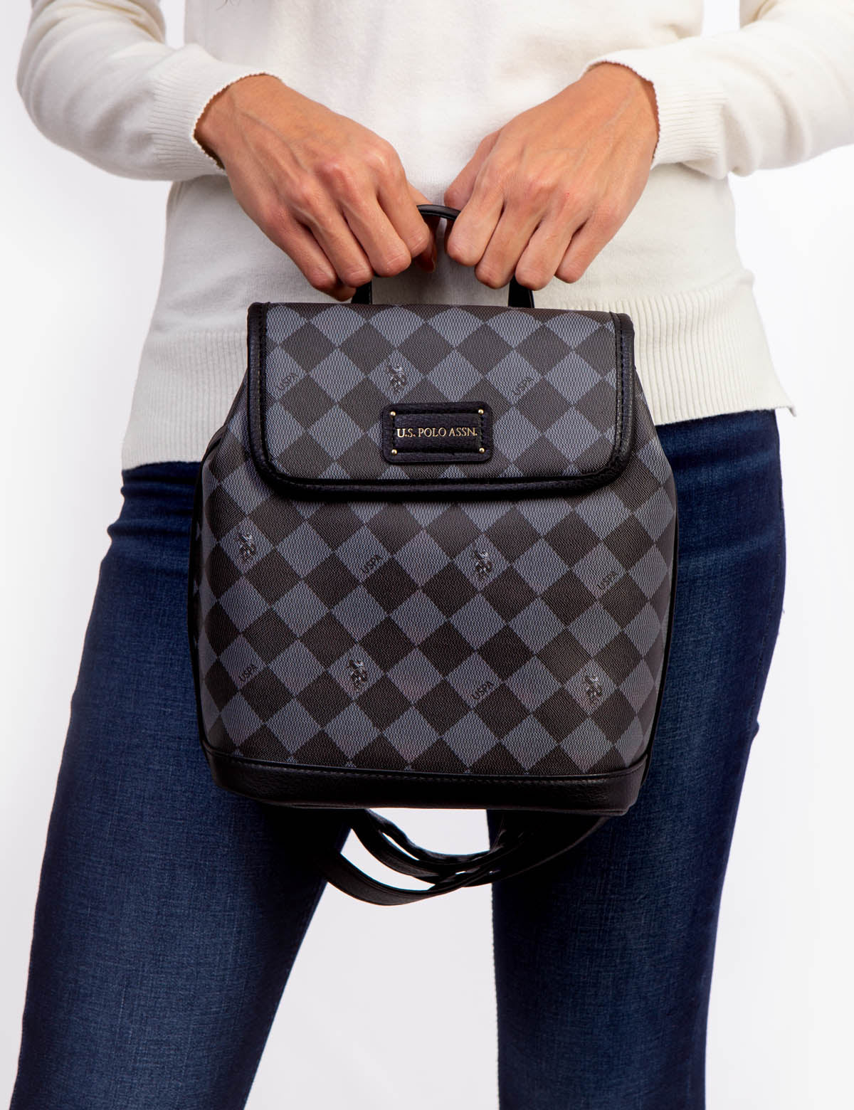 USPA Diamond Signature PU Backpack – Two-Tone Design with Interior Pockets