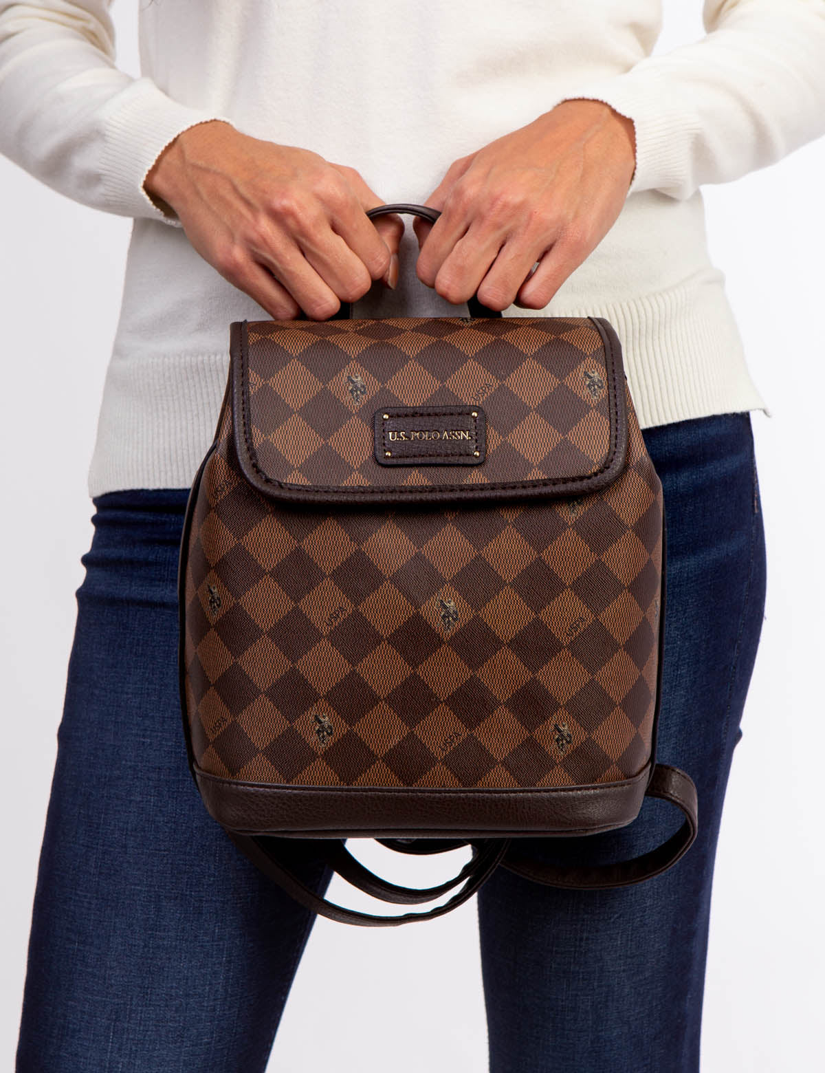 USPA Diamond Signature PU Backpack – Two-Tone Design with Interior Pockets
