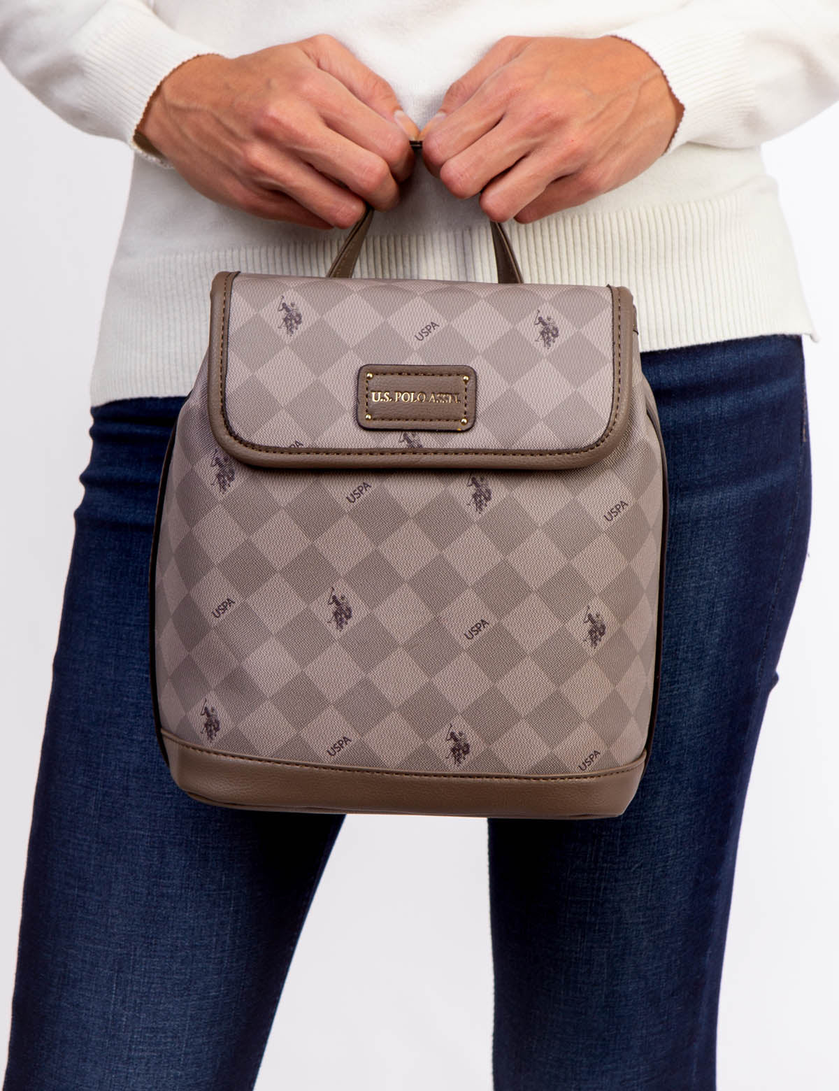 USPA Diamond Signature PU Backpack – Two-Tone Design with Interior Pockets
