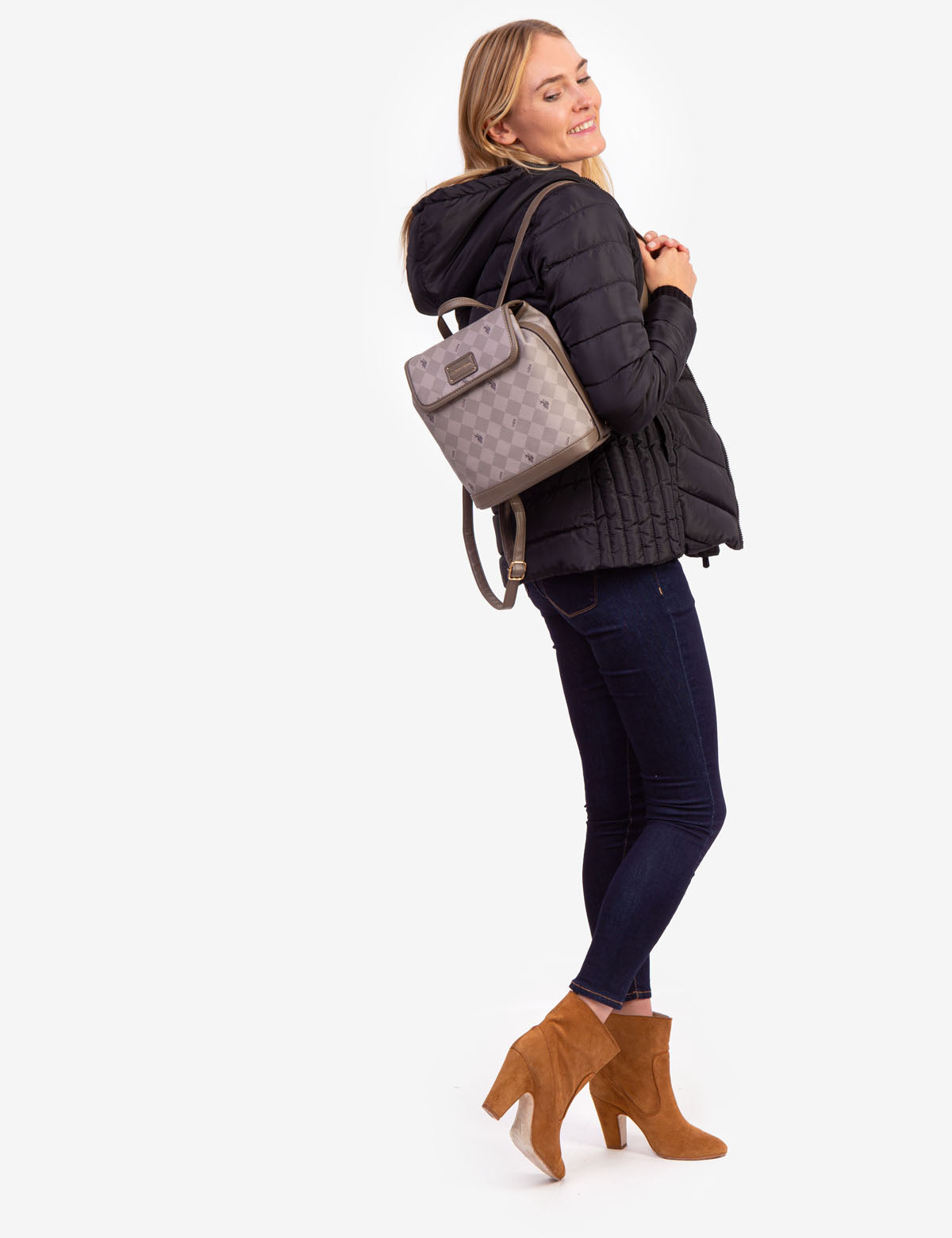 USPA Diamond Signature PU Backpack – Two-Tone Design with Interior Pockets