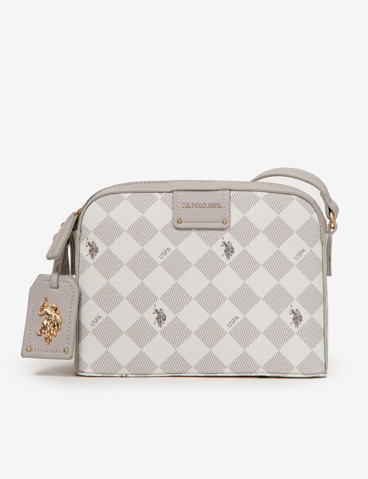 USPA Diamond Signature Crossbody Bag with Adjustable Strap & Zip Pockets