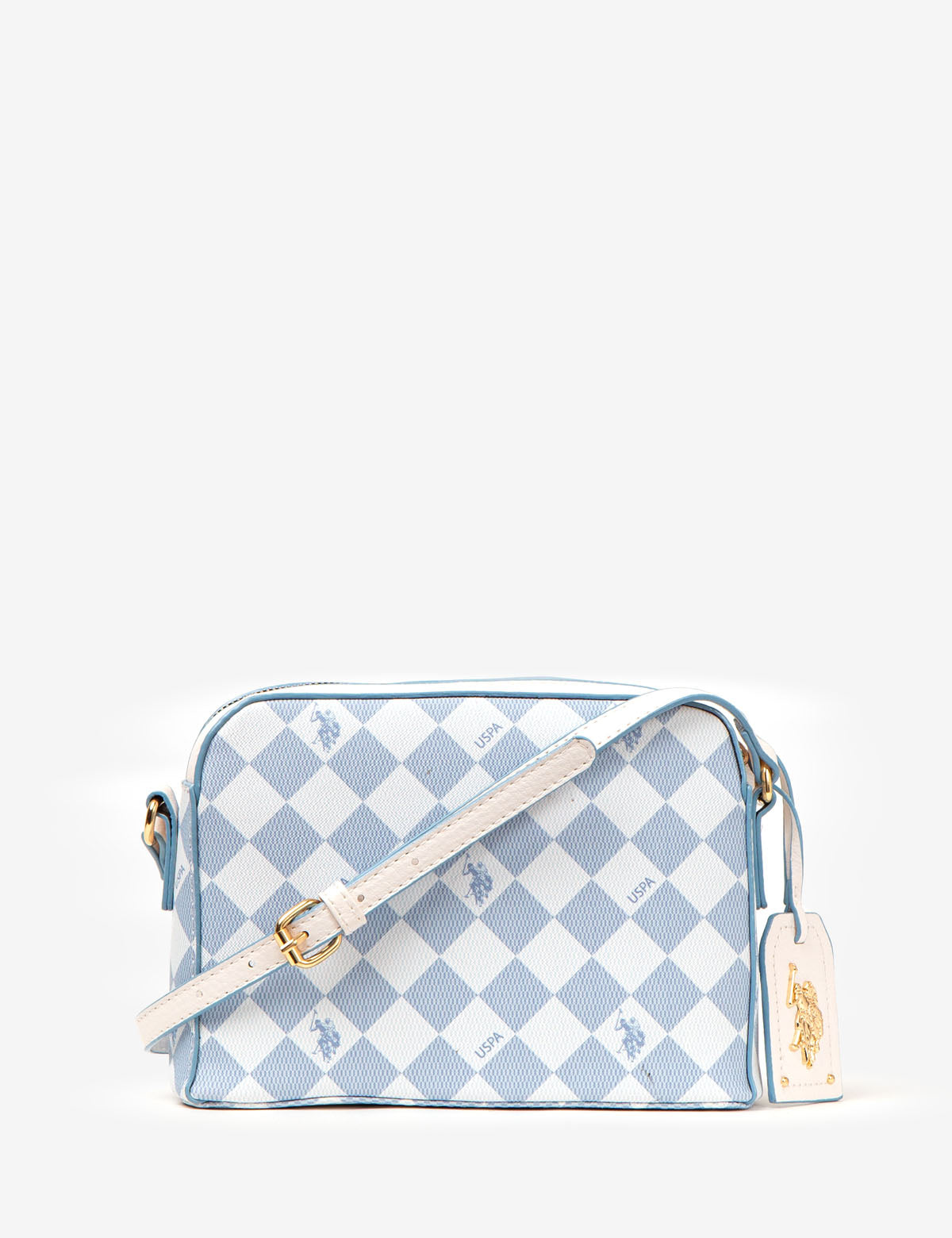 USPA Diamond Signature Crossbody Bag with Adjustable Strap & Zip Pockets