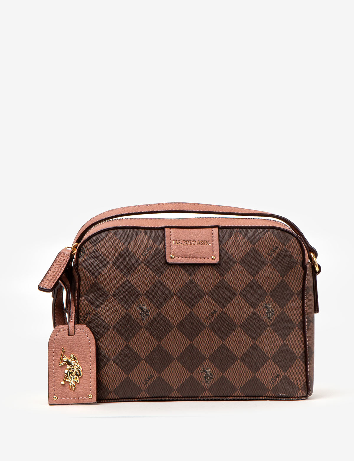 USPA Diamond Signature Crossbody Bag with Adjustable Strap & Zip Pockets
