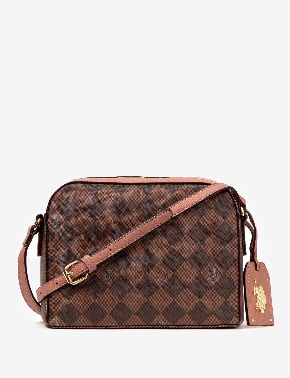 USPA Diamond Signature Crossbody Bag with Adjustable Strap & Zip Pockets