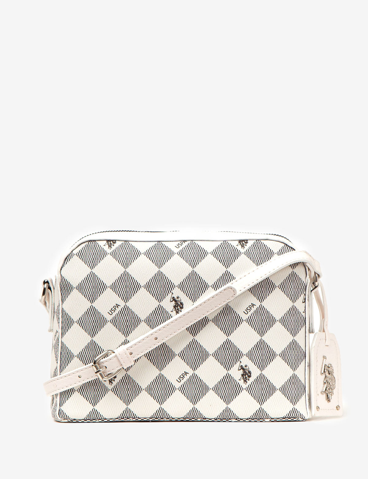 USPA Diamond Signature Crossbody Bag with Adjustable Strap & Zip Pockets