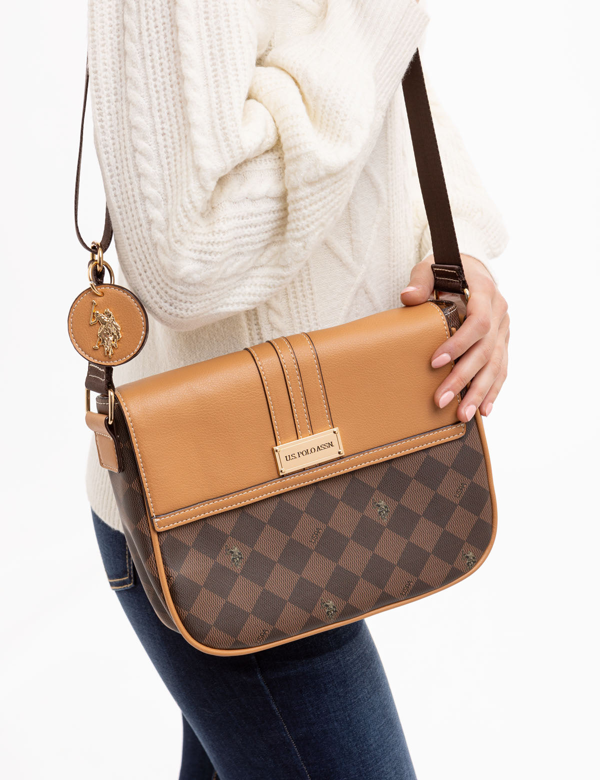 U.S. Polo Assn. Diamond Signature Crossbody Bag with Adjustable Strap