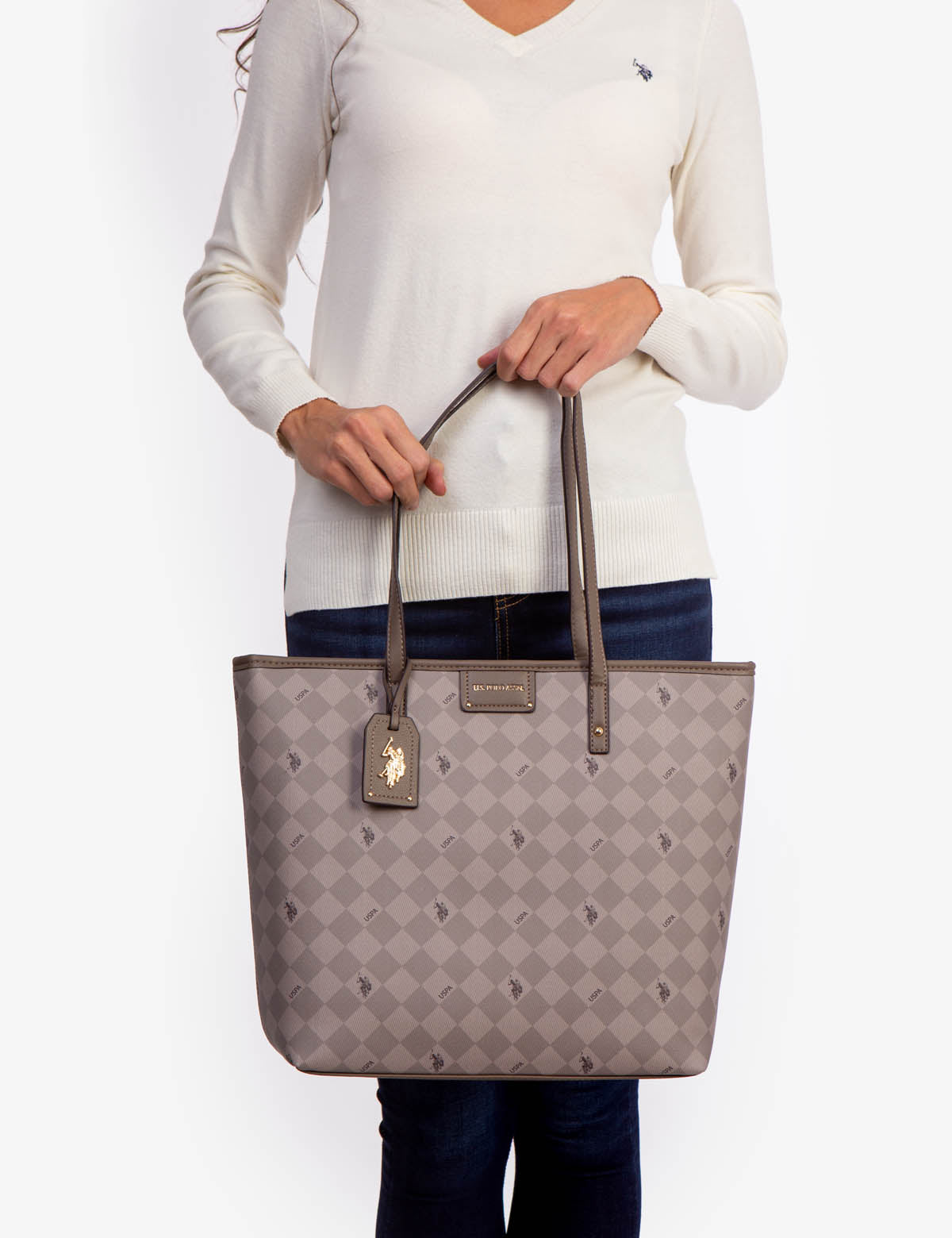 USPA Diamond Signature Tote Bag - PU Leather Zip Top Tote